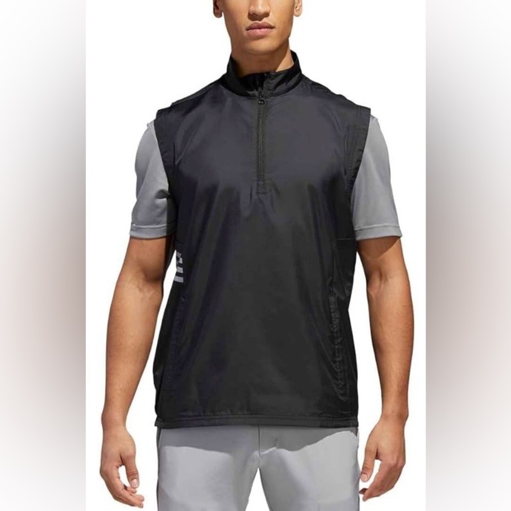 Men's Adidas 1/4 Zip Golf Black Wind Vest. Side Zip Pockets. M - Picture 2 of 12